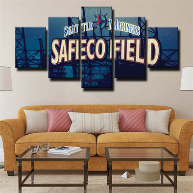 5 panel canvas art framed prints Seattle Mariners logo live room decor1264(1)