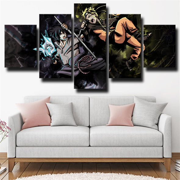 5 panel wall art canvas prints Naruto sasuke fighting home decor-1702 (3)