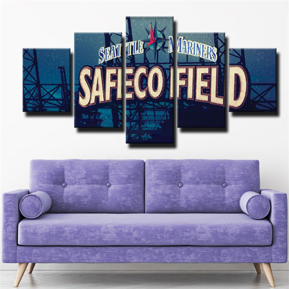 5 panel canvas art framed prints Seattle Mariners logo live room decor1264(2)