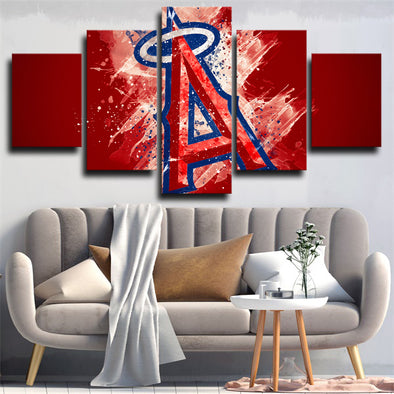 5 piece canvas art framed prints LA angel red logo home decor-31 (1)