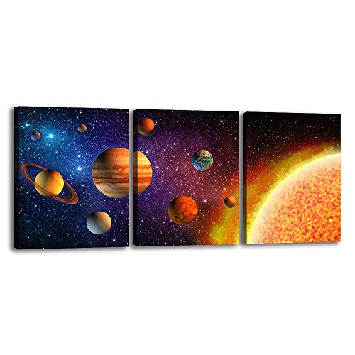 Outer Space Canvas Wall Art Planet Posters & Prints Artwork Abstract Universe Paintings Wall Decorations for Kids Room Stretched Canvas Picture for Living Room Bedroom Home Office Decor