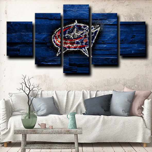 5 Panel Modern Canvas Art Blue Jackets printed Crest wall decor-1210 (1)