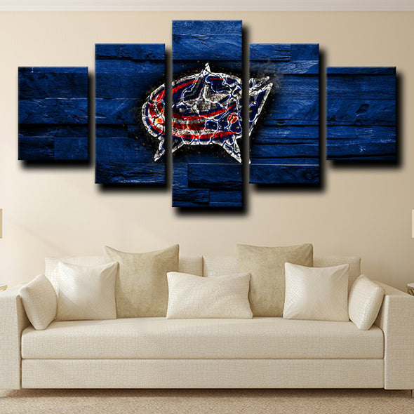 5 Panel Modern Canvas Art Blue Jackets printed Crest wall decor-1210 (2)