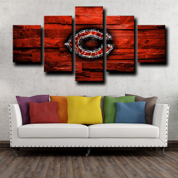 5 Panel Modern Canvas Art Chicago Bears Logo printed red wall decor-1203 (1)