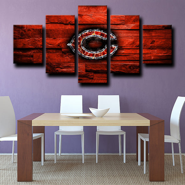5 Panel Modern Canvas Art Chicago Bears Logo printed red wall decor-1203 (2)
