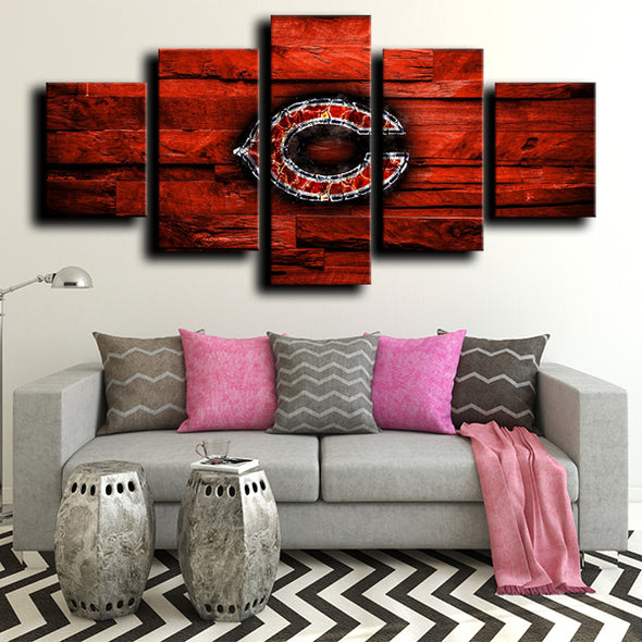 5 Panel Modern Canvas Art Chicago Bears Logo printed red wall decor-1203 (3)