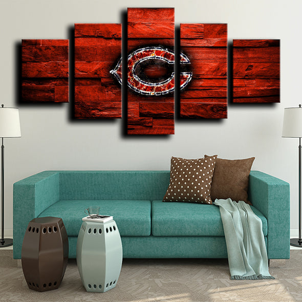 5 Panel Modern Canvas Art Chicago Bears Logo printed red wall decor-1203 (4)