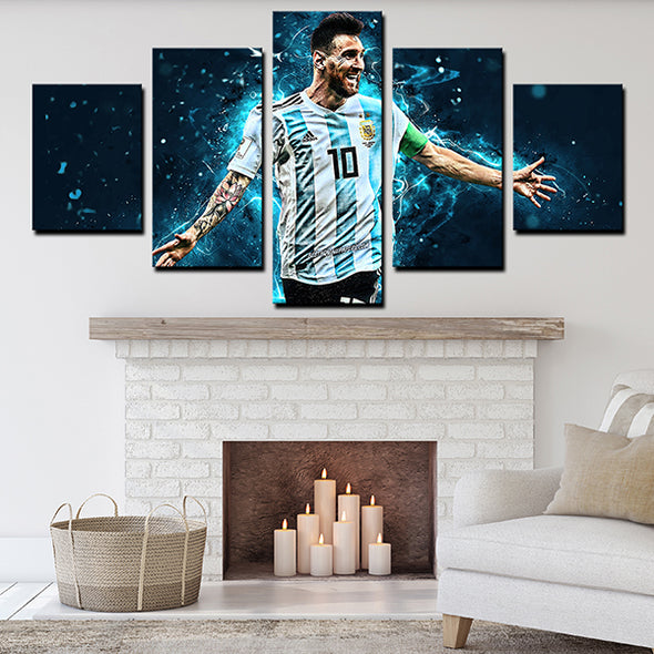 5 Panel Modern Canvas Art FC Barcelona Messi printed blue wall decor1201 (1)