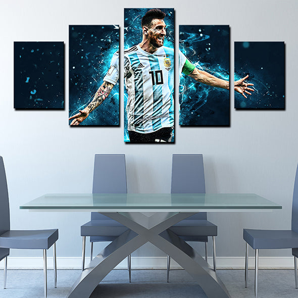 5 Panel Modern Canvas Art FC Barcelona Messi printed blue wall decor1201 (2)