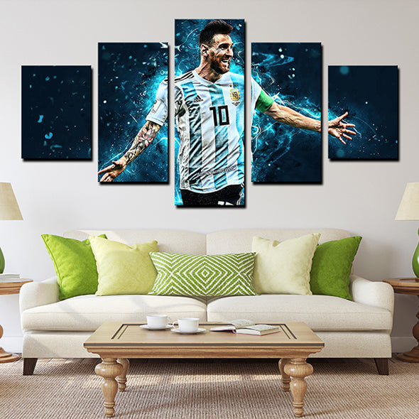 5 Panel Modern Canvas Art FC Barcelona Messi printed blue wall decor1201 (4)