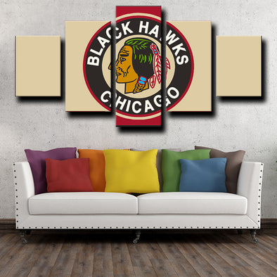 5 Panel modern art prints Chicago Blackhawks Logo wall picture-1225 (1)