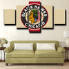 5 Panel modern art prints Chicago Blackhawks Logo wall picture-1225 (2)