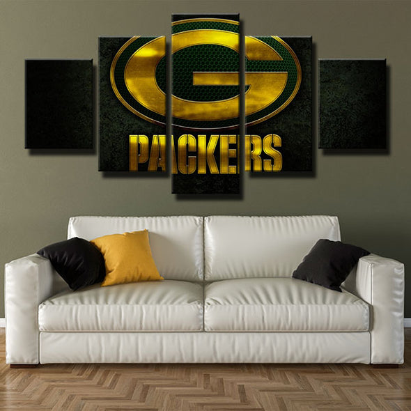 5 panel canvas art framed Indian Packers Golden Emblem wall picture-1203 (3)