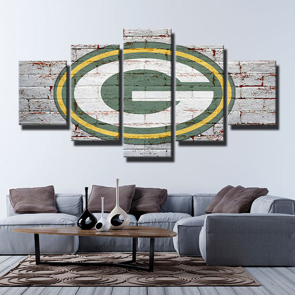 5 panel canvas art framed Packers white wall logo live room decor-1209 (1)
