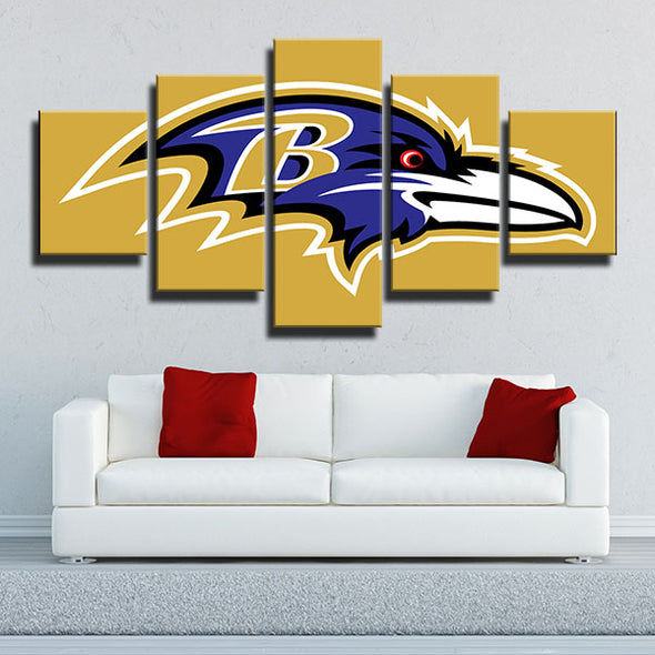 5 panel canvas art framed Ravens simple yellow logo live room decor-1204 (1)