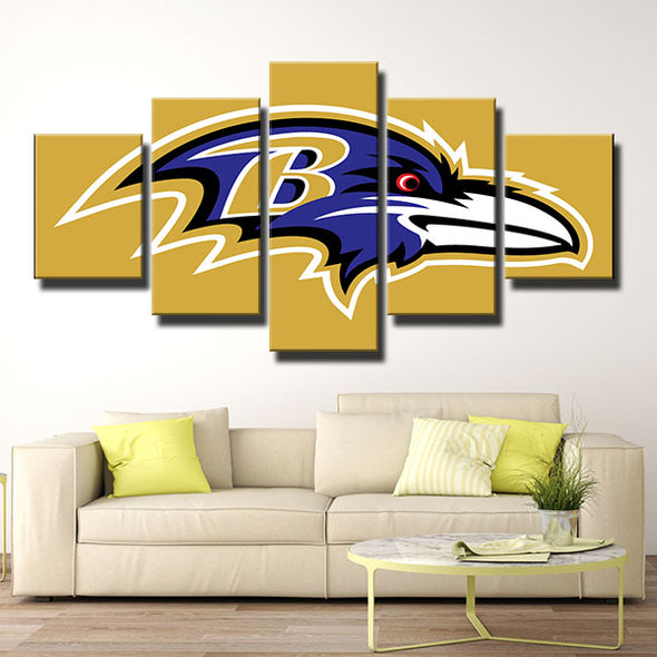 5 panel canvas art framed Ravens simple yellow logo live room decor-1204 (2)