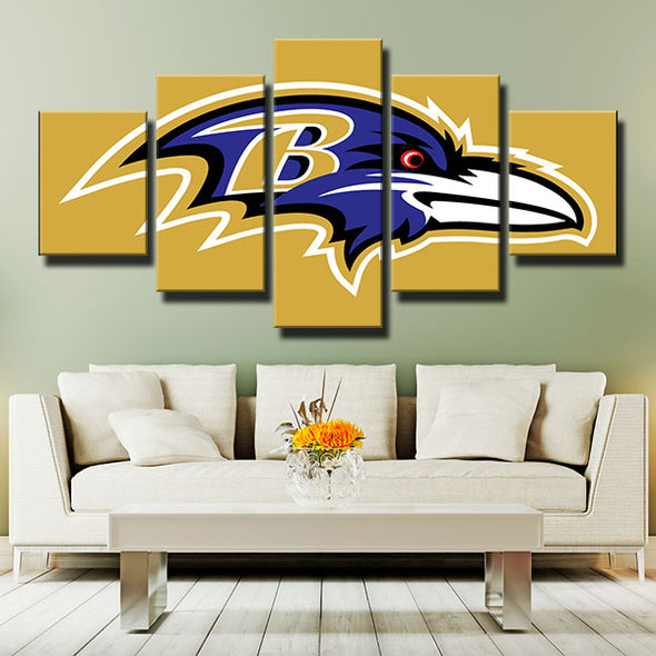 5 panel canvas art framed Ravens simple yellow logo live room decor-1204 (3)