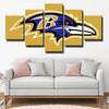 5 panel canvas art framed Ravens simple yellow logo live room decor-1204 (4)
