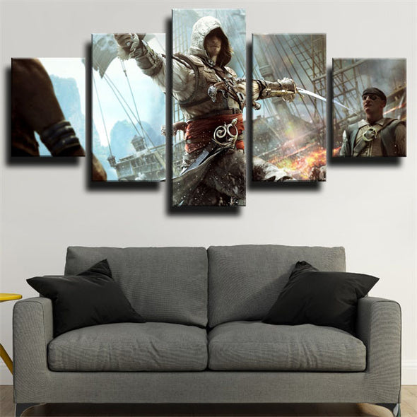 5 panel canvas art framed prints Assassin Black Flag home decor-1205 (3)