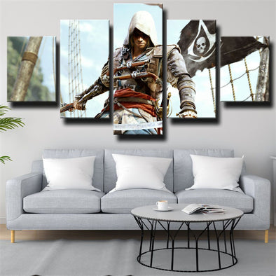 5 panel canvas art framed prints Assassin Black Flag wall decor-1206 (1)