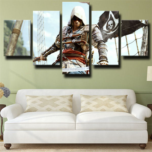 5 panel canvas art framed prints Assassin Black Flag wall decor-1206 (2)
