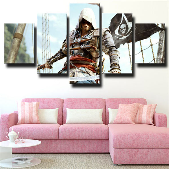 5 panel canvas art framed prints Assassin Black Flag wall decor-1206 (3)