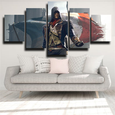 5 panel canvas art framed prints Assassin Unity Arno live room decor-1201 (1)