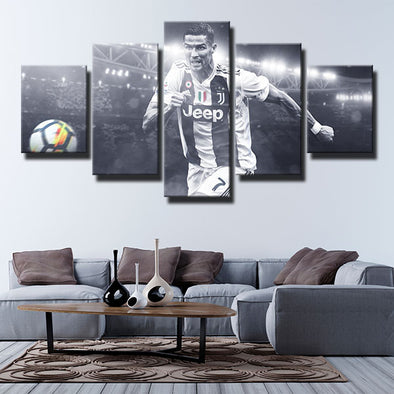 5 panel canvas art framed prints Juve cr7 gray football wall decor-1325 (1)