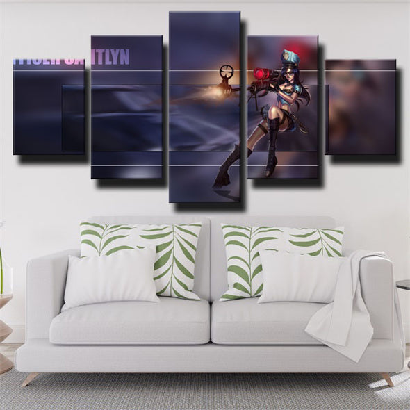 5 panel canvas art framed prints League Legends Caitly nwall picture-1200 (2)