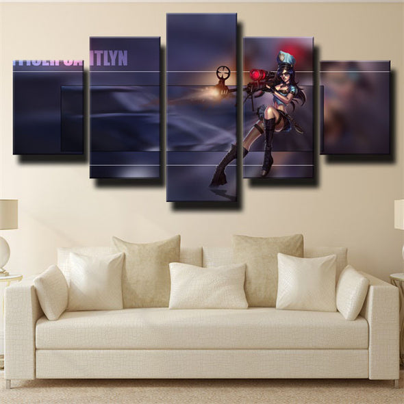 5 panel canvas art framed prints League Legends Caitly nwall picture-1200 (3)