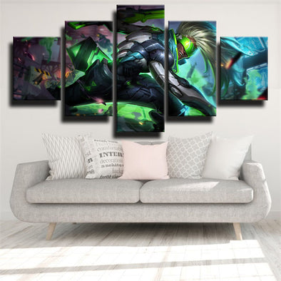 5 panel canvas art framed prints League Legends Ekko live room decor-1200 (1)