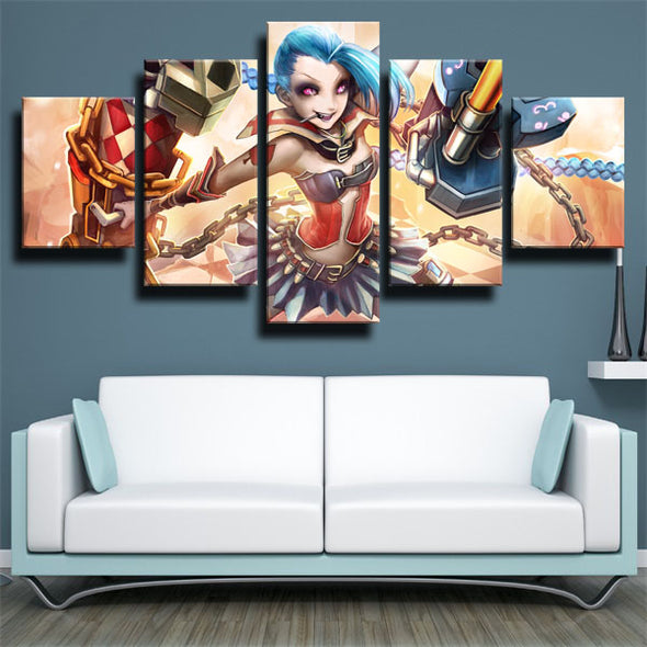5 panel canvas art framed prints League Of Legends Jinx home decor (1)