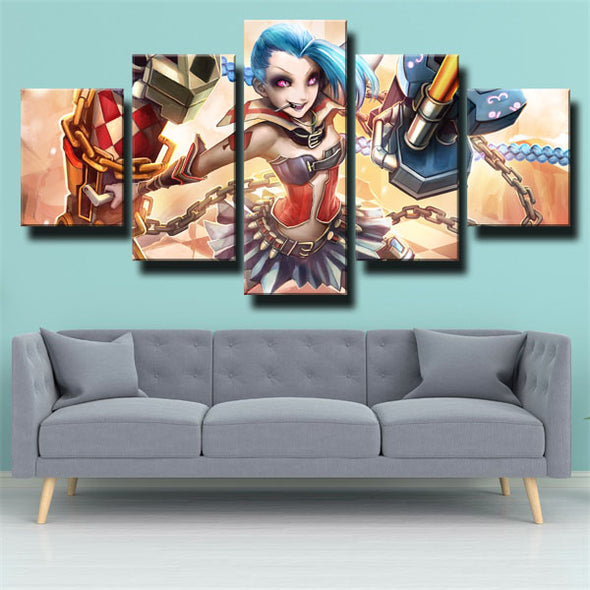 5 panel canvas art framed prints League Of Legends Jinx home decor (2)