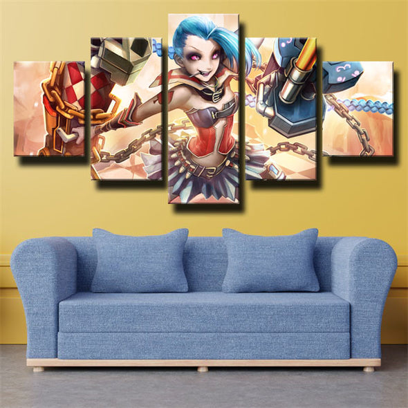 5 panel canvas art framed prints League Of Legends Jinx home decor (3)