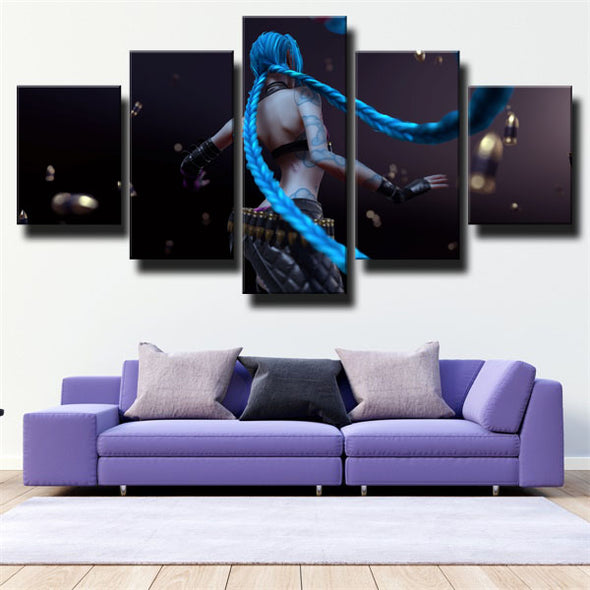 5 panel canvas art framed prints League Of Legends Jinx wall decor-1200 (1)