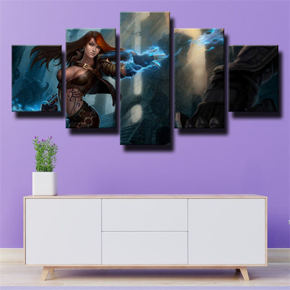 5 panel canvas art framed prints League Of Legends Katarina home decor-1200 (1)