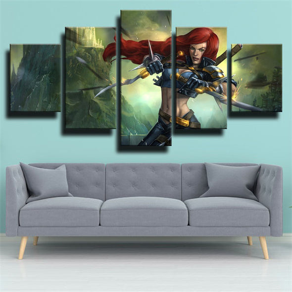 5 panel canvas art framed prints League Of Legends Katarina wall decor-1200 (2)