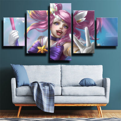 5 panel canvas art framed prints League Of Legends Lux wall decor-1200 (1)