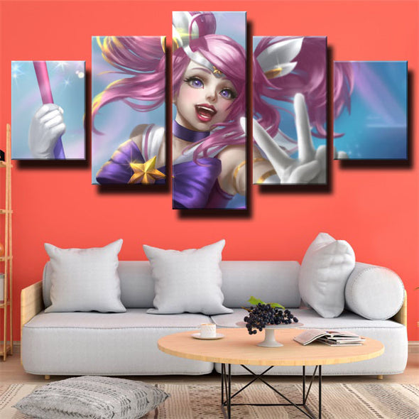 5 panel canvas art framed prints League Of Legends Lux wall decor-1200 (2)