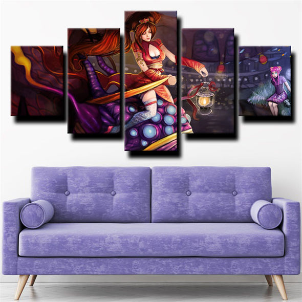 5 panel canvas art framed prints League of Legends Sona wall picture-1200 (2)