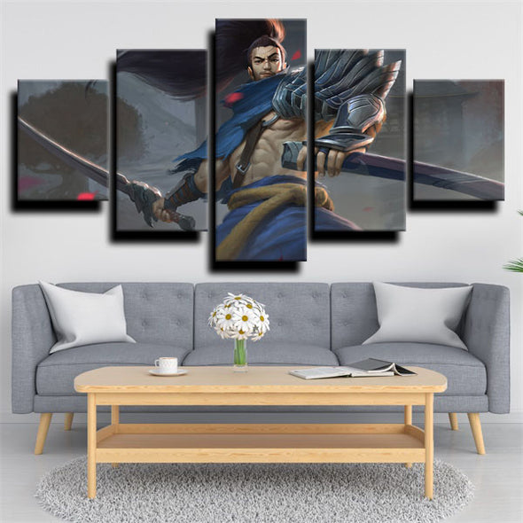 5 panel canvas art framed prints League of Legends Yasuo home decor-1200 (2)