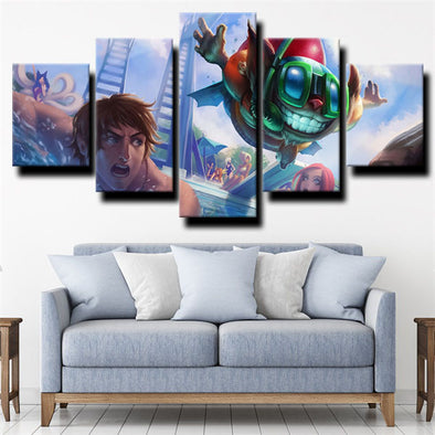 5 panel canvas art framed prints League of Legends Ziggs wall picture-1200 (1)