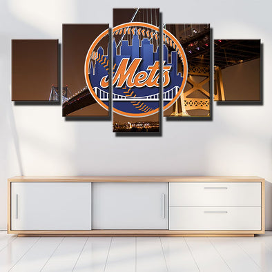 5 panel canvas art framed prints MLB Mets team logo wall decor-1201 (1)