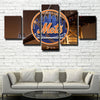 5 panel canvas art framed prints MLB Mets team logo wall decor-1201 (2)