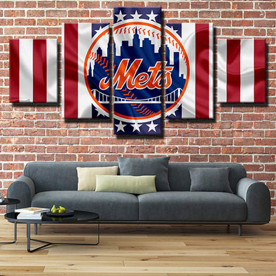 5 panel canvas art framed prints MLB Mets team logo wall picture-1201 (1)