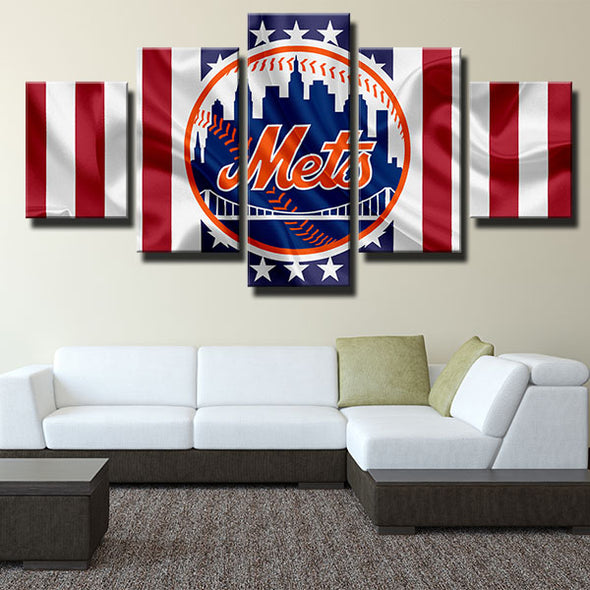 5 panel canvas art framed prints MLB Mets team logo wall picture-1201 (2)