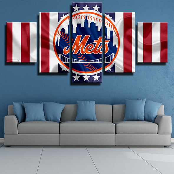 5 panel canvas art framed prints MLB Mets team logo wall picture-1201 (4)