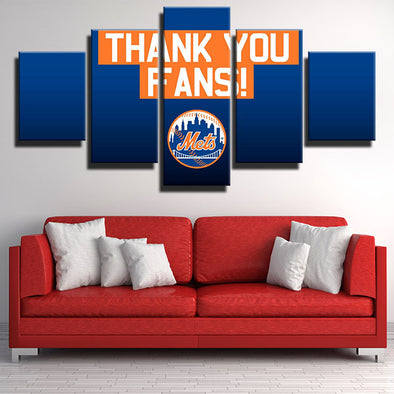 5 panel canvas art framed prints Mets Thank you fans logo decor picture-1201 (1)