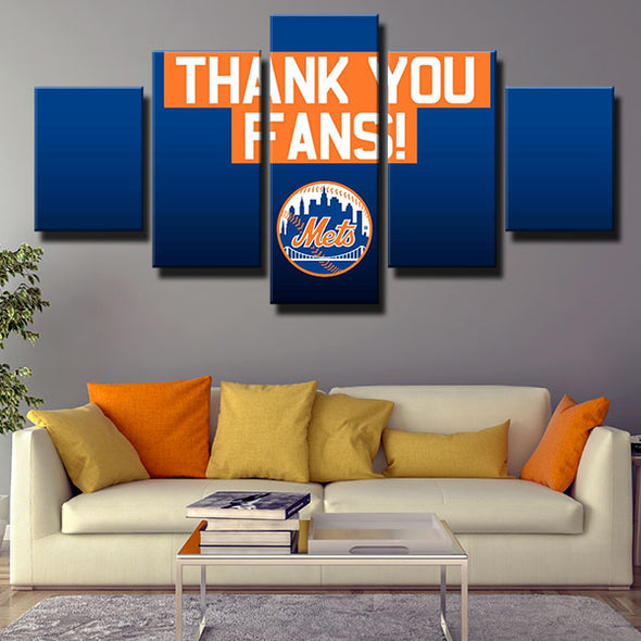5 panel canvas art framed prints Mets Thank you fans logo decor picture-1201 (2)