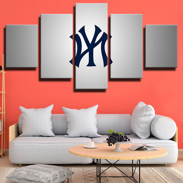 5 panel canvas art framed prints NY Yankees Grey LOGO wall decor-1201 (1)